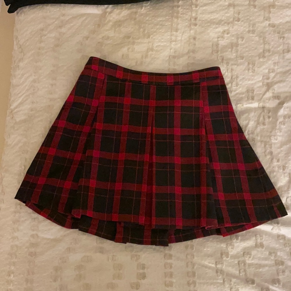 Red plaid skirt